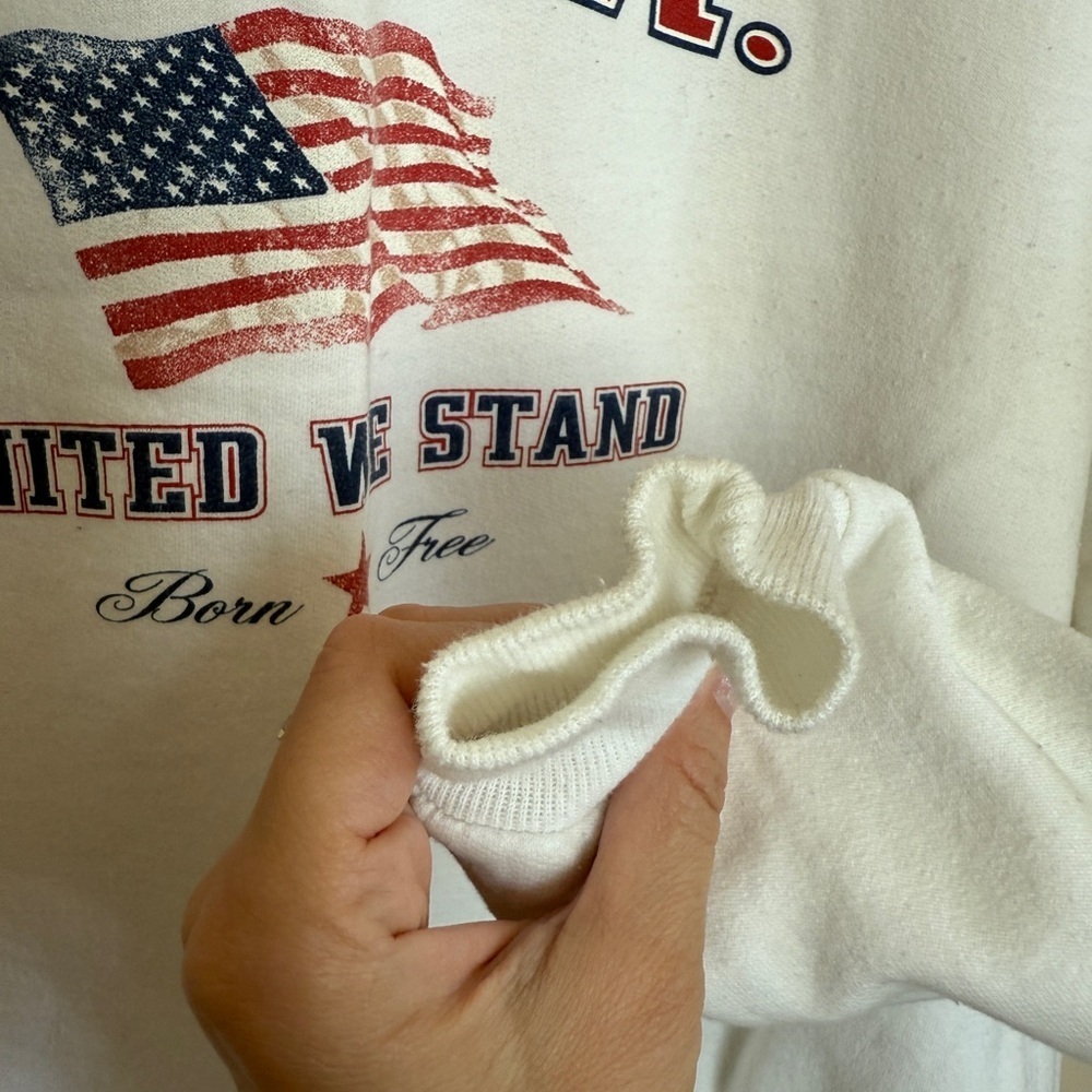 Jerzees Oversized Women’s USA Crewneck White Graphic Sweatshirt Large Flag 90s - Picture 4 of 7